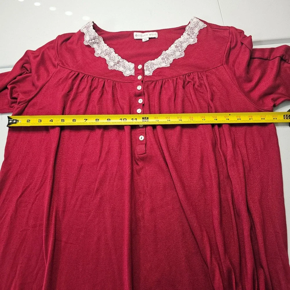 Eileen West Knit Nightgown XL Dark Red Lace Trim Romantic Cottagecore Holiday